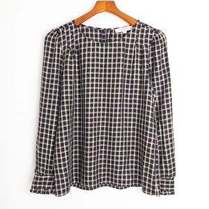 Loft Plaid Navy Blouse Top